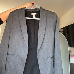 H&M Gray Textured Suit Jacket for Business